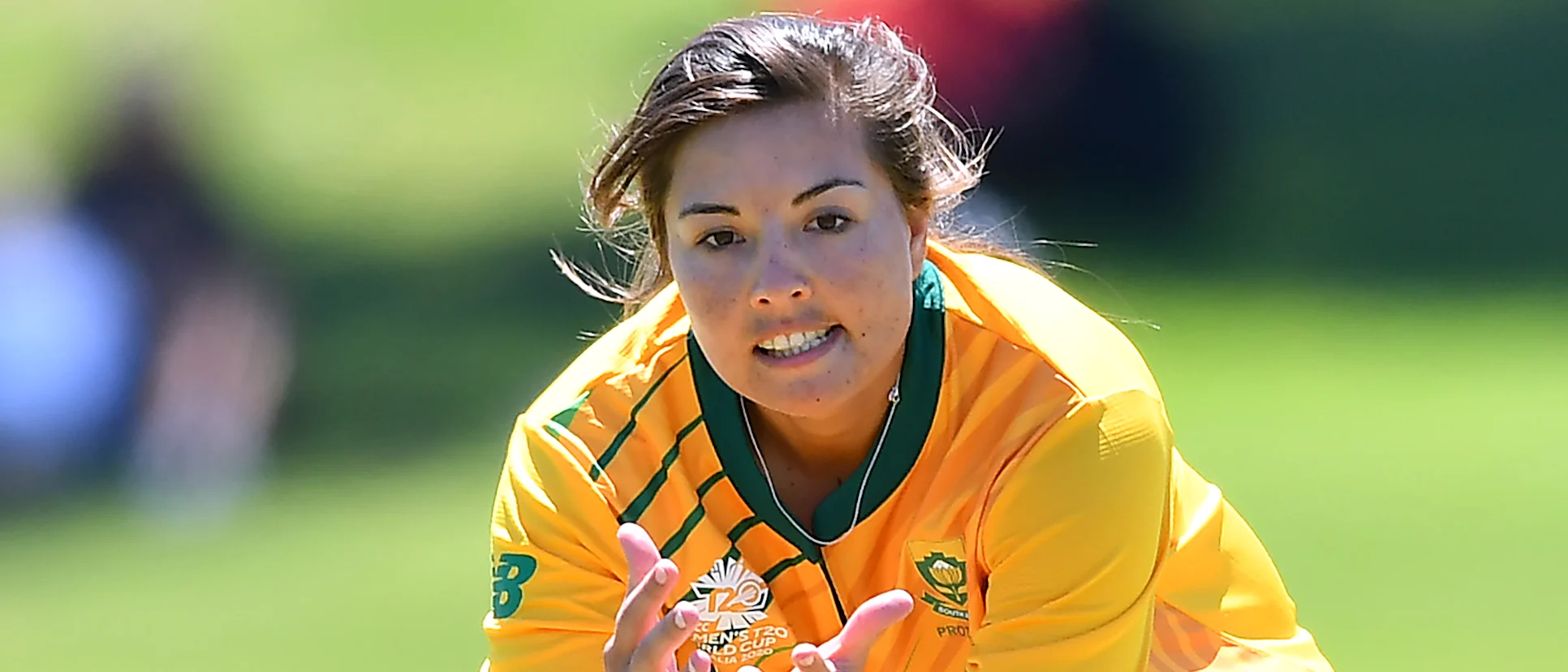 Sune Luus of South Africa fields a return throw during the ICC Women's T20 Cricket World Cup Warm Up match between Sri Lanka and South Africa at Karen Rolton Oval on February 16, 2020 in Adelaide, Australia.