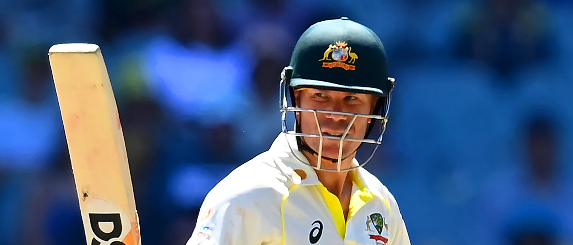 Logo of David Warner of Australia celebrates his half century during day two of the Second Test match in the series between Australia and South Africa