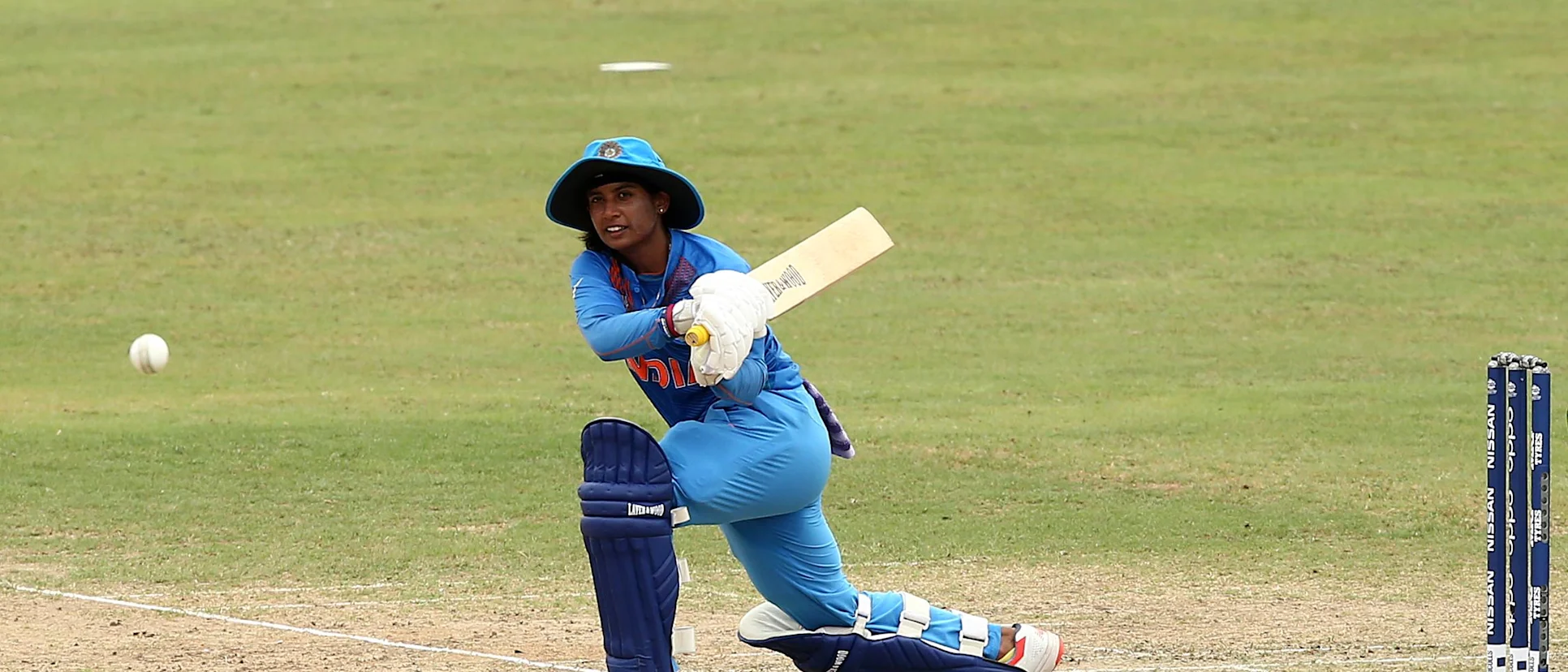 Logo of Mithali Raj of India bats during the ICC Women's World T20 2018 match between India and Ireland at Guyana National Stadium on November 15, 2018 in Providence, Guyana.