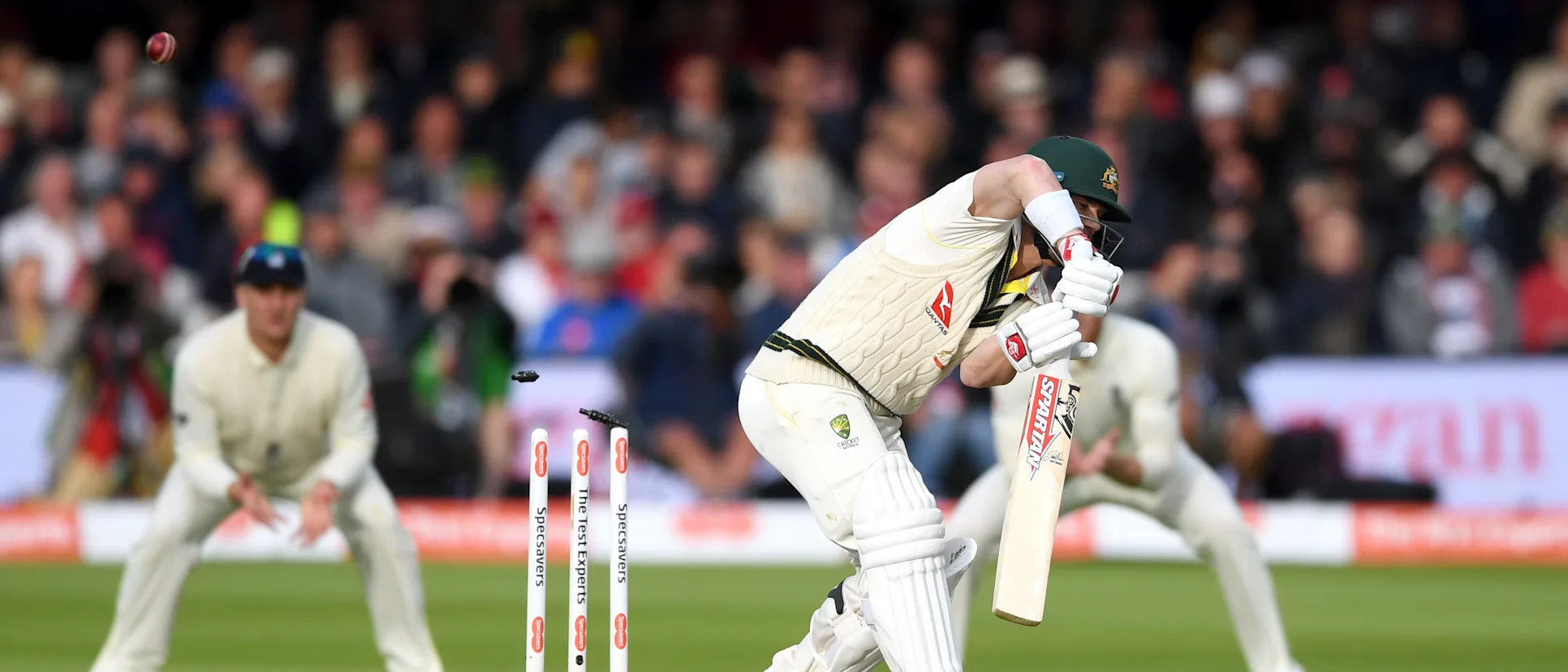 Logo of David Warner has struggled to cope with an attacking-the-stumps line