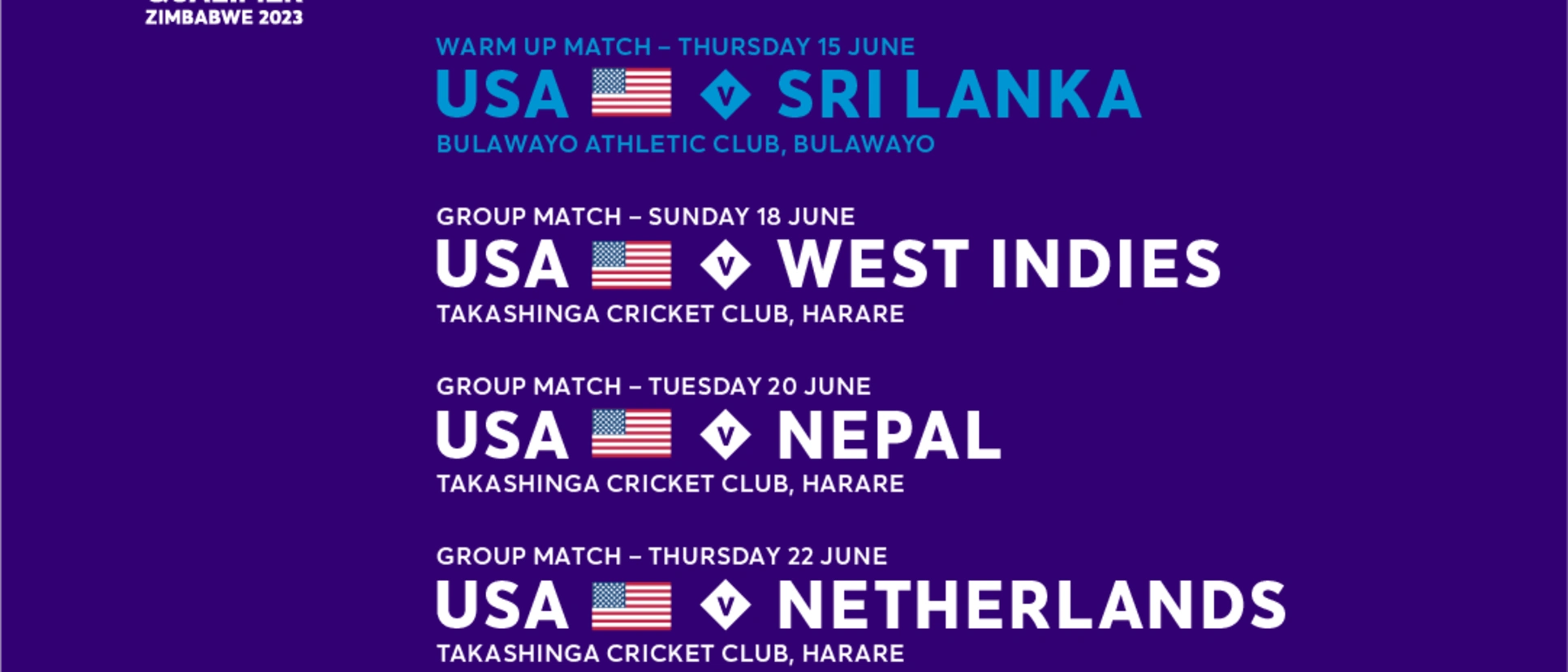 Logo of USA's fixtures at the 2023 Cricket World Cup Qualifier