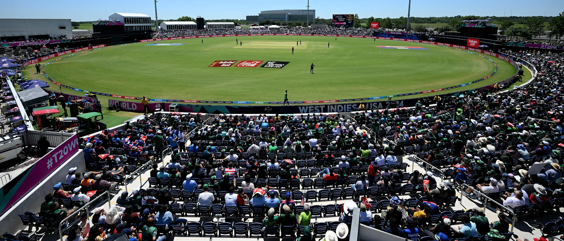 Logo of A general view during the ICC Men's T20 Cricket World Cup West Indies & USA 2024 match between USA and Pakistan at Grand Prairie Cricket Stadium on June 06, 2024 in Dallas, Texas.