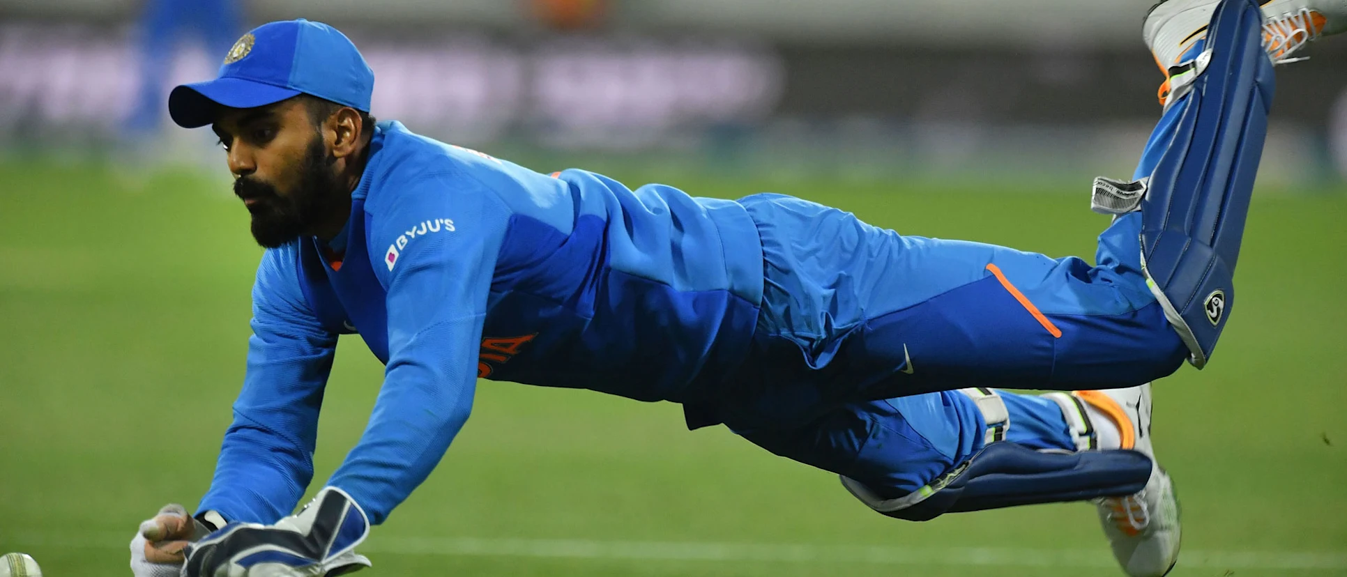 Logo of KL Rahul wicketkeeping for India in a T20I in New Zealand in 2020