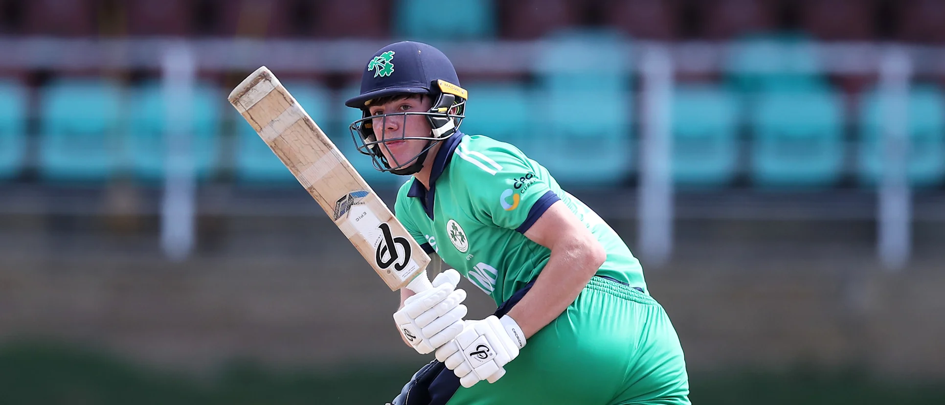 Philippe le Roux of Ireland plays a shot during the ICC U19 Men's Cricket World Cup Plate Final match between United Arab Emirates and Ireland at Queen's Park Oval on January 31, 2022 in Port of Spain, Trinidad And Tobago.