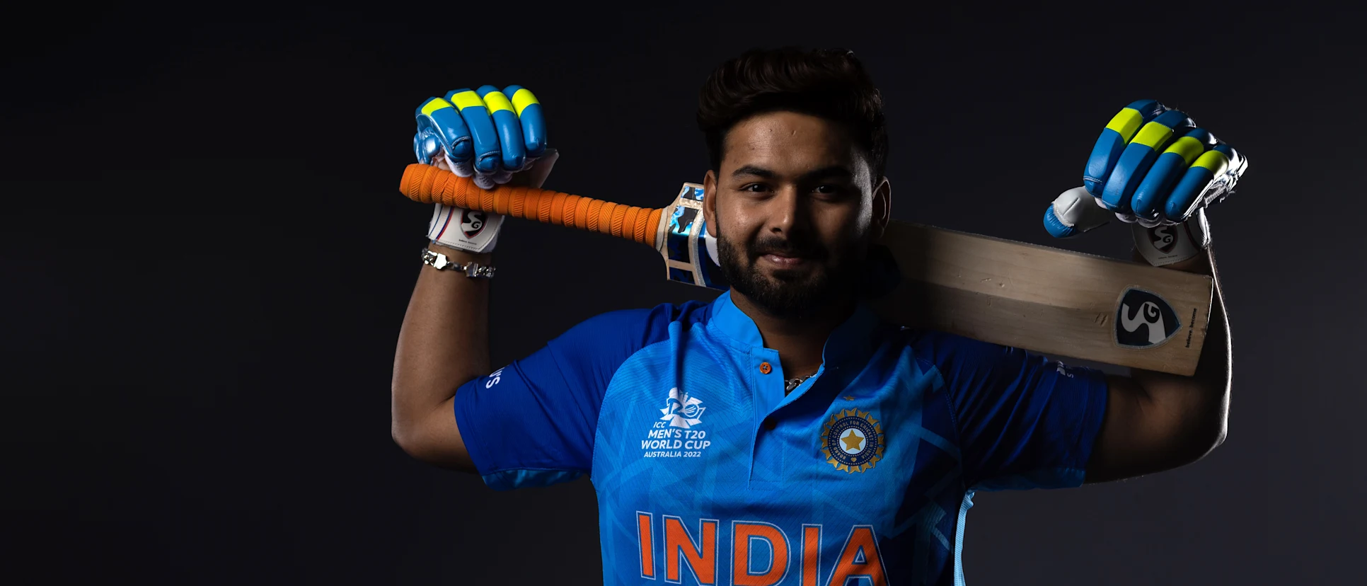 Logo of Rishabh Pant poses during the India ICC Men's T20 Cricket World Cup 2022 team headshots at The Gabba