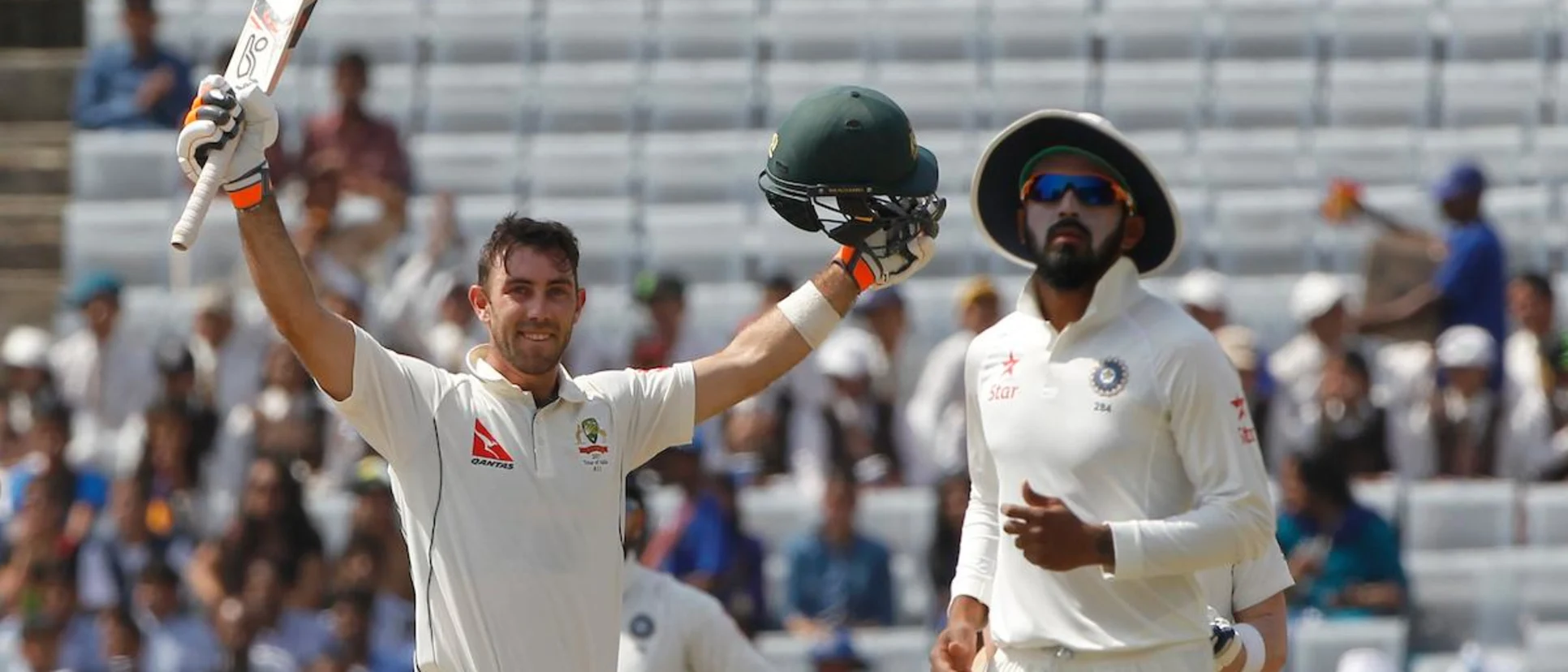 Logo of Glenn Maxwell scored his maiden Test century to lead Australia to a strong first-innings position.