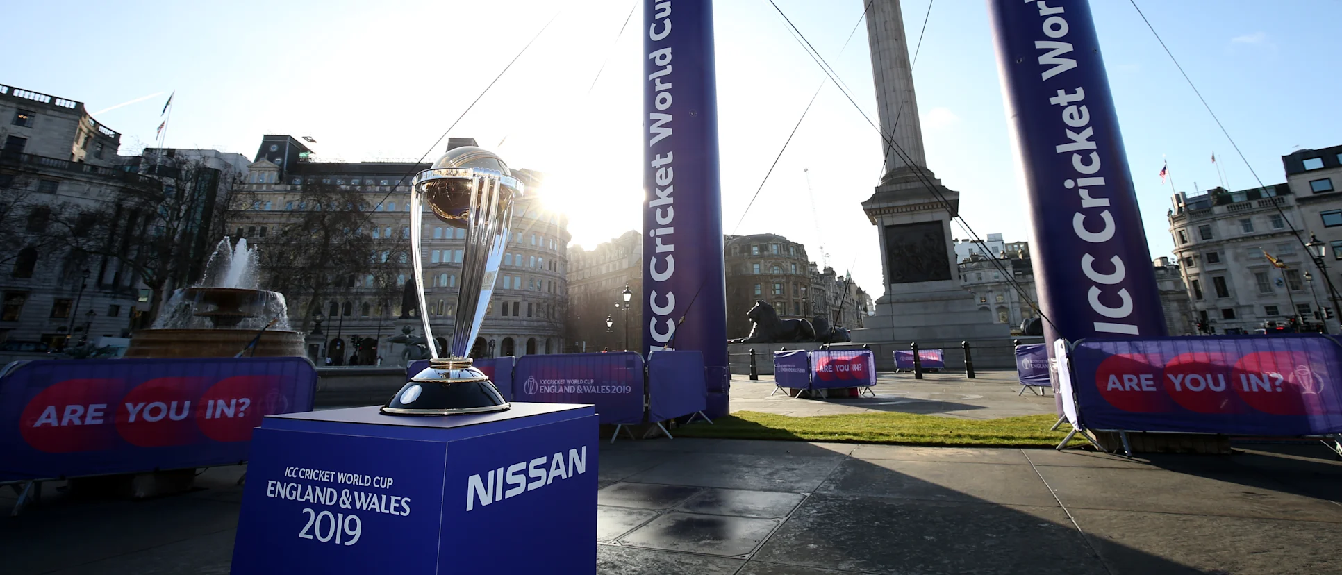 Logo of The ICC Cricket World Cup Trophy in Trafalgar Square