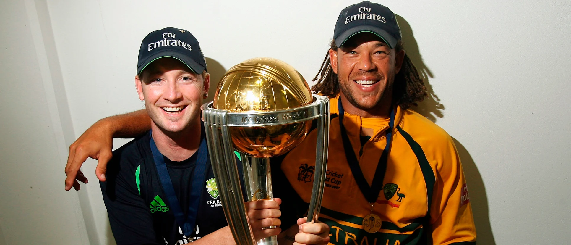 Logo of Andrew Symonds and Michael Clarke celebrate the 2007 World Cup triumph