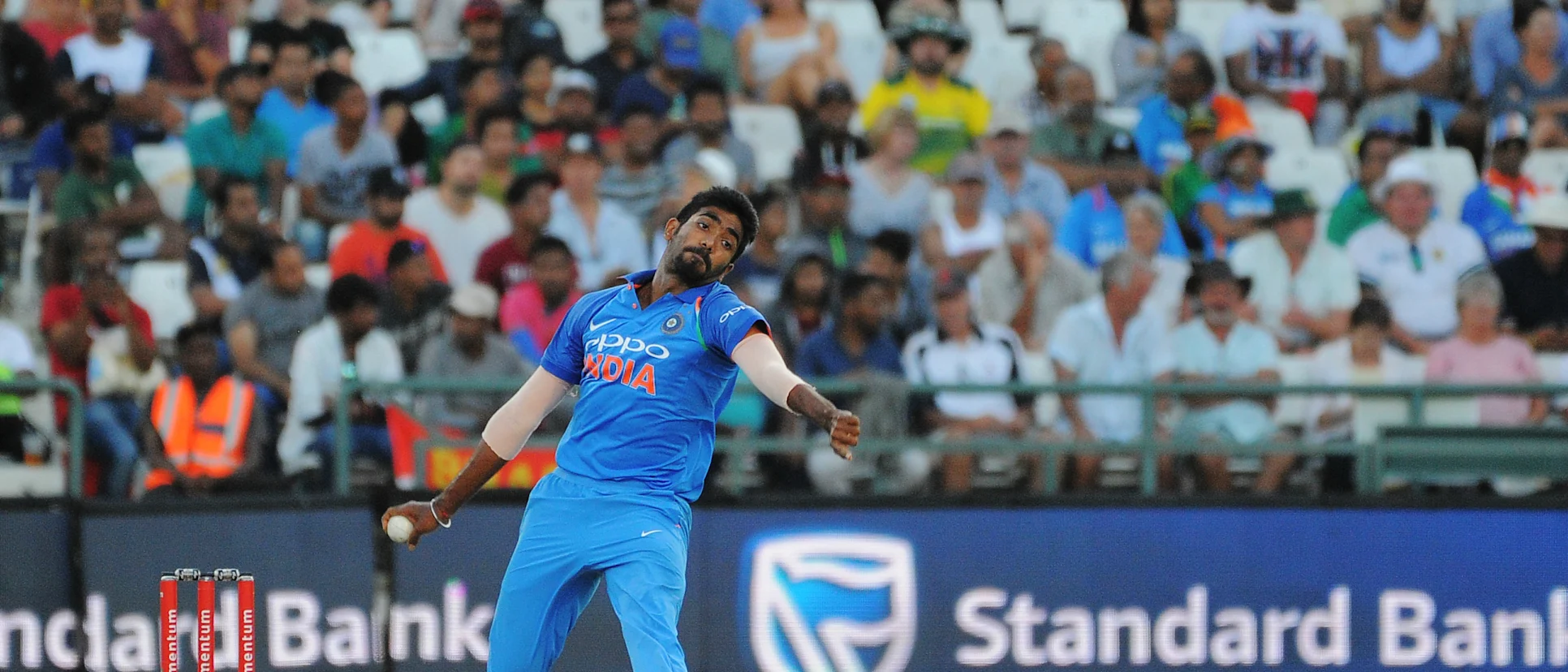 Logo of Bumrah claimed two wickets and gave away as many runs in the 19th over