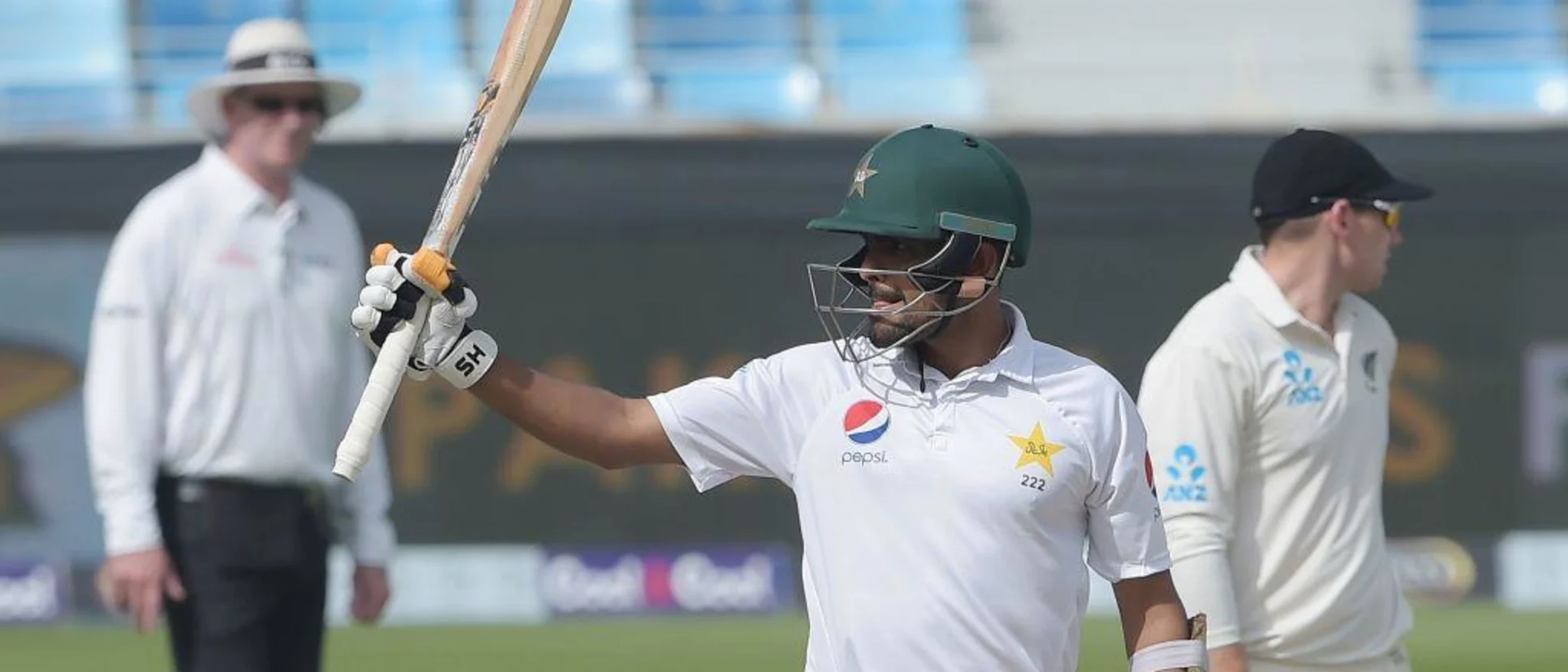 Logo of Babar Azam celebrates his hundred against Pakistan