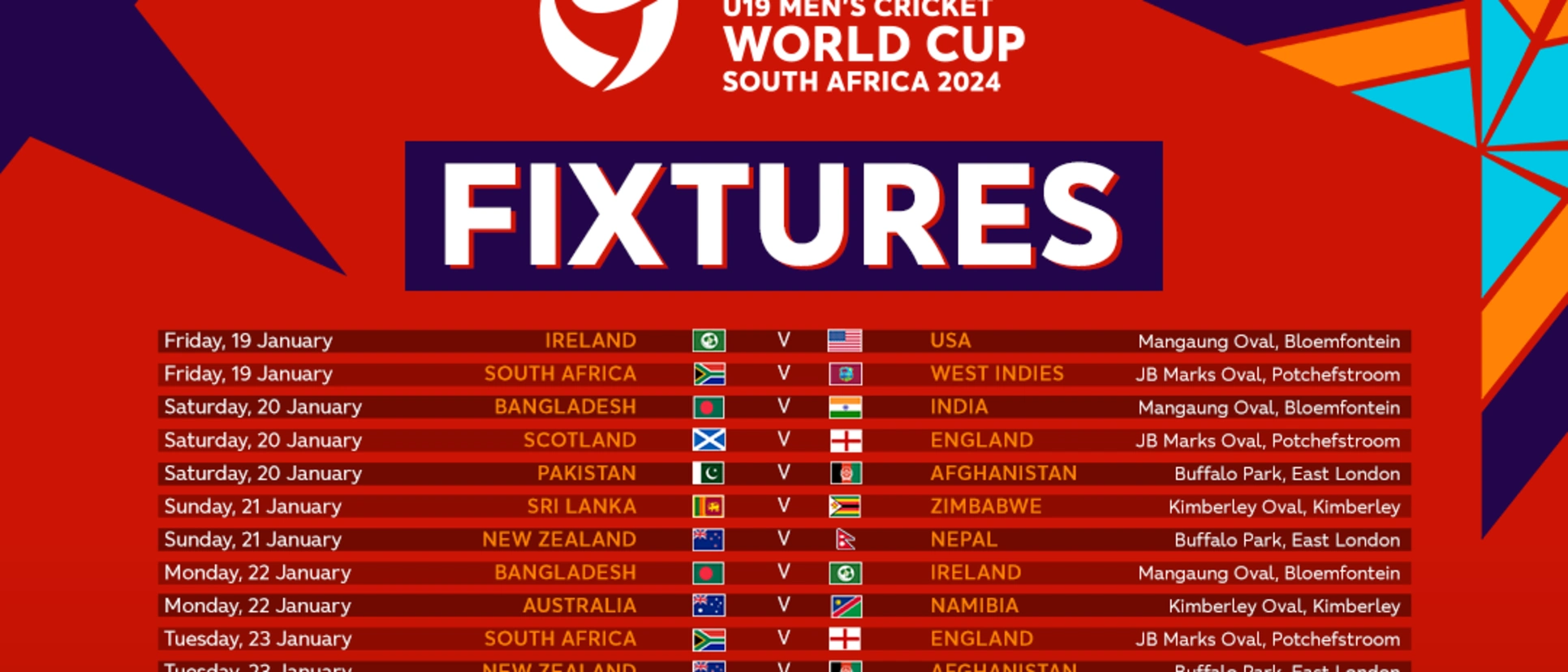 Logo of ICC U19 Men's Cricket World Cup 2024 Full fixtures