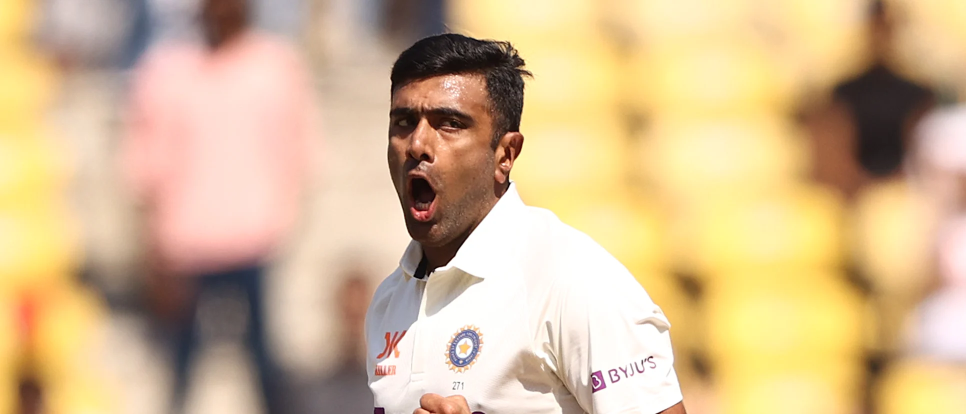 Logo of Ravichandran Ashwin of India celebrates taking the wicket of David Warner of Australia 1920x1080