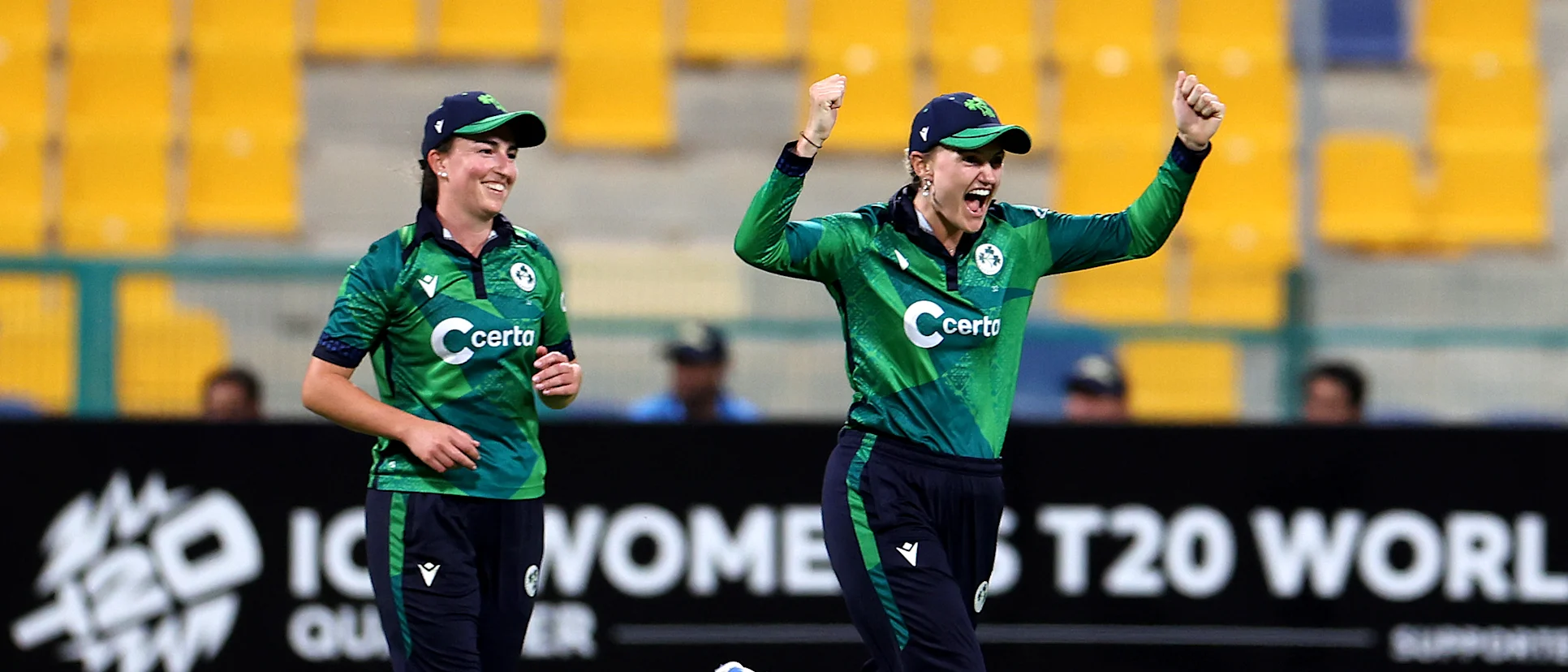 Gaby Lewis and Orla Prendergast celebrate a wicket