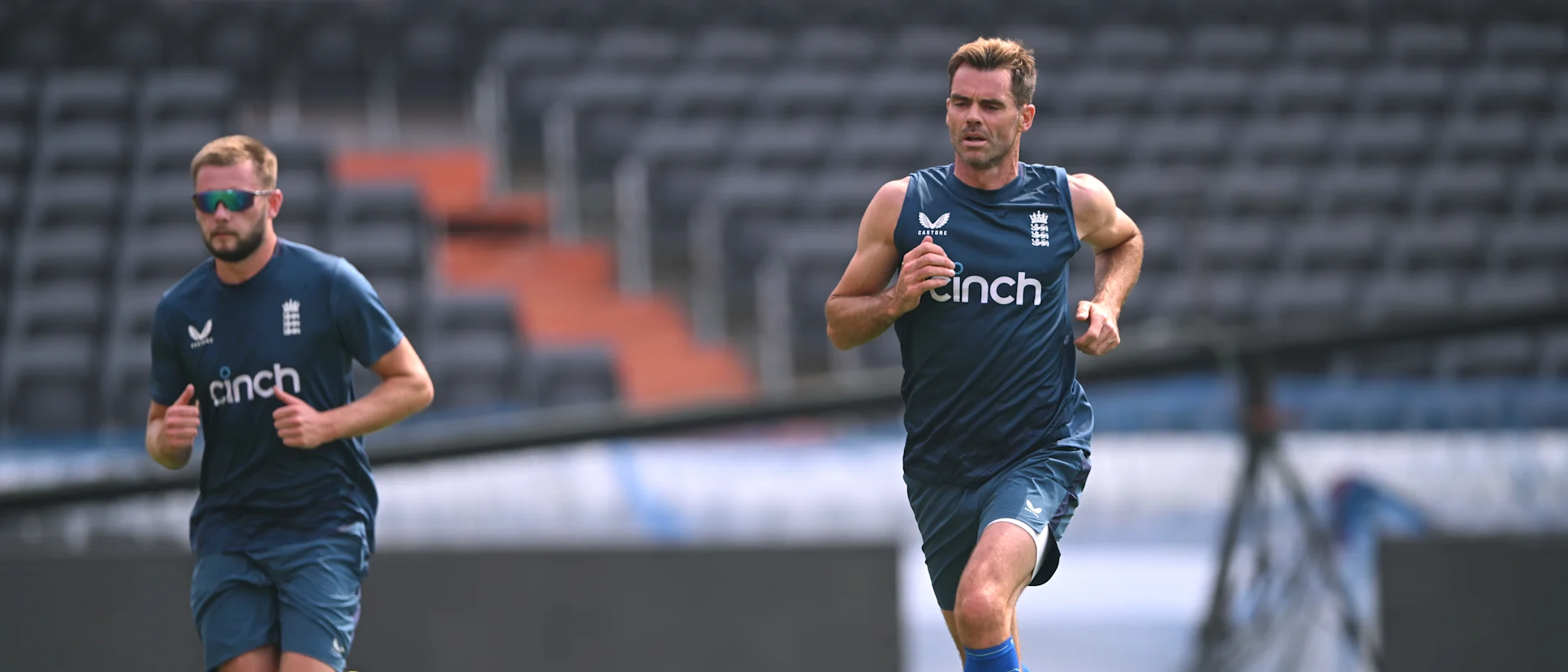 Logo of Atkinson alongside James Anderson at England training earlier this year // Getty Images