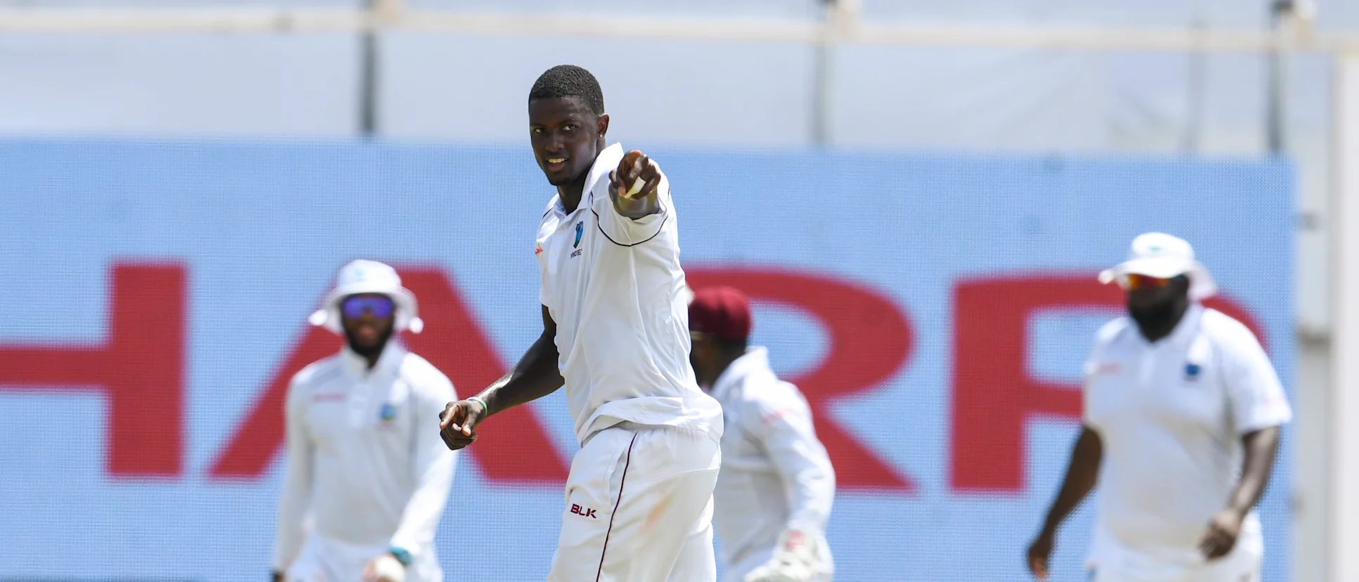Logo of Jason Holder took eight wickets in the two Tests against India