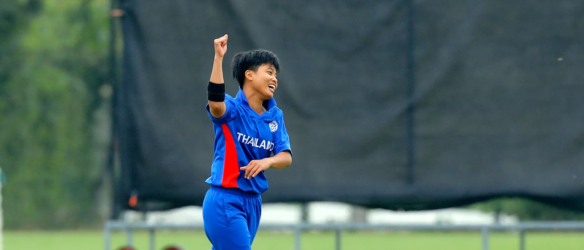 Logo of Thailand Bowler Boochatham celebrates the dismissal of Scotland Batsman Lorna Jack, 9th Match, Group B, ICC Women's World Twenty20 Qualifier at Utrecht, Jul 10th 2018.