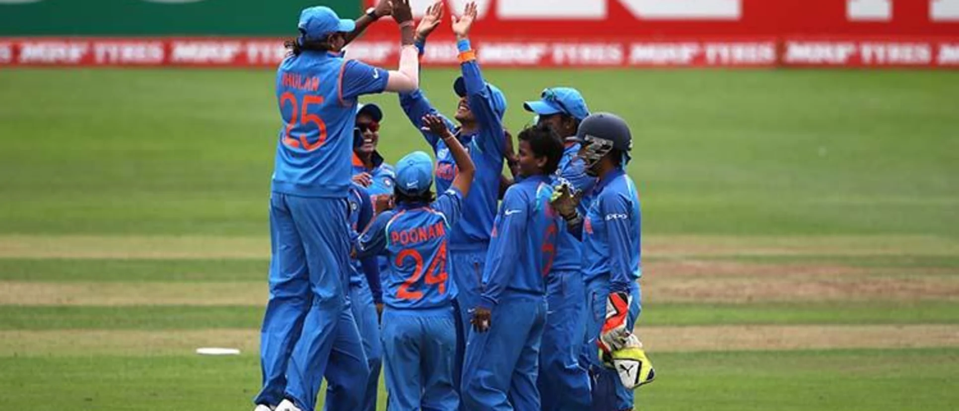 Indian players celebrate the wicket of Stafanie Taylor of West Indies during the ICC Women's World Cup 2017 match between West Indies and India