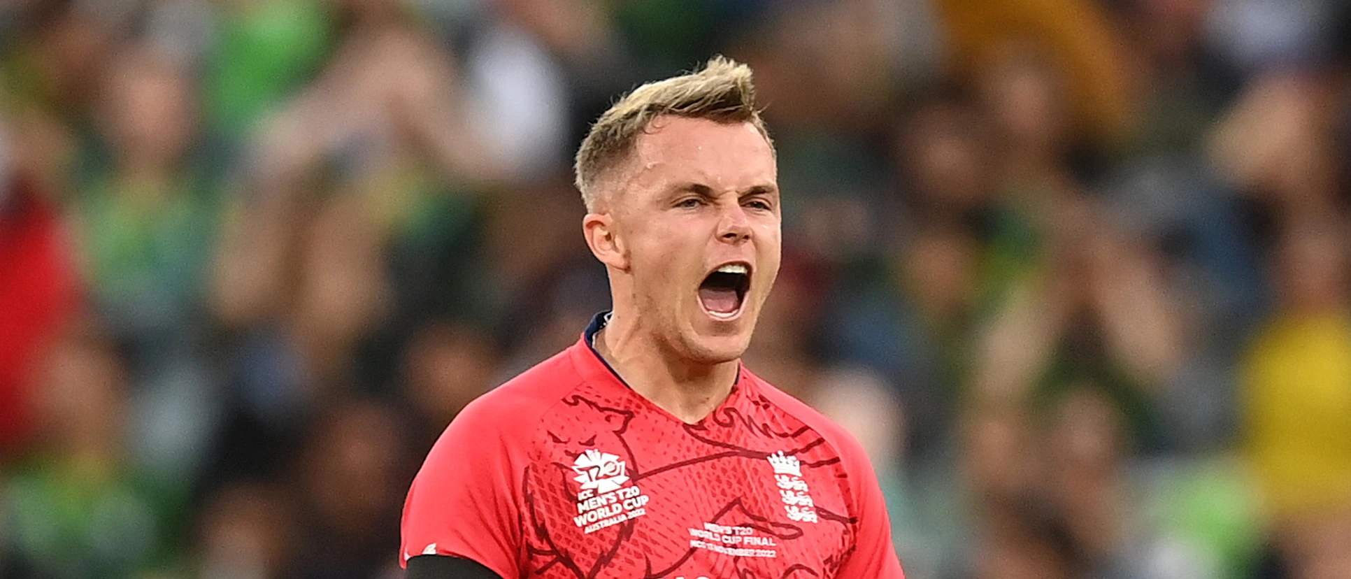Logo of Sam Curran of England celebrates after dismissing Mohammad Rizwan during the ICC Men's T20 World Cup Final match between Pakistan and England 1920x1080