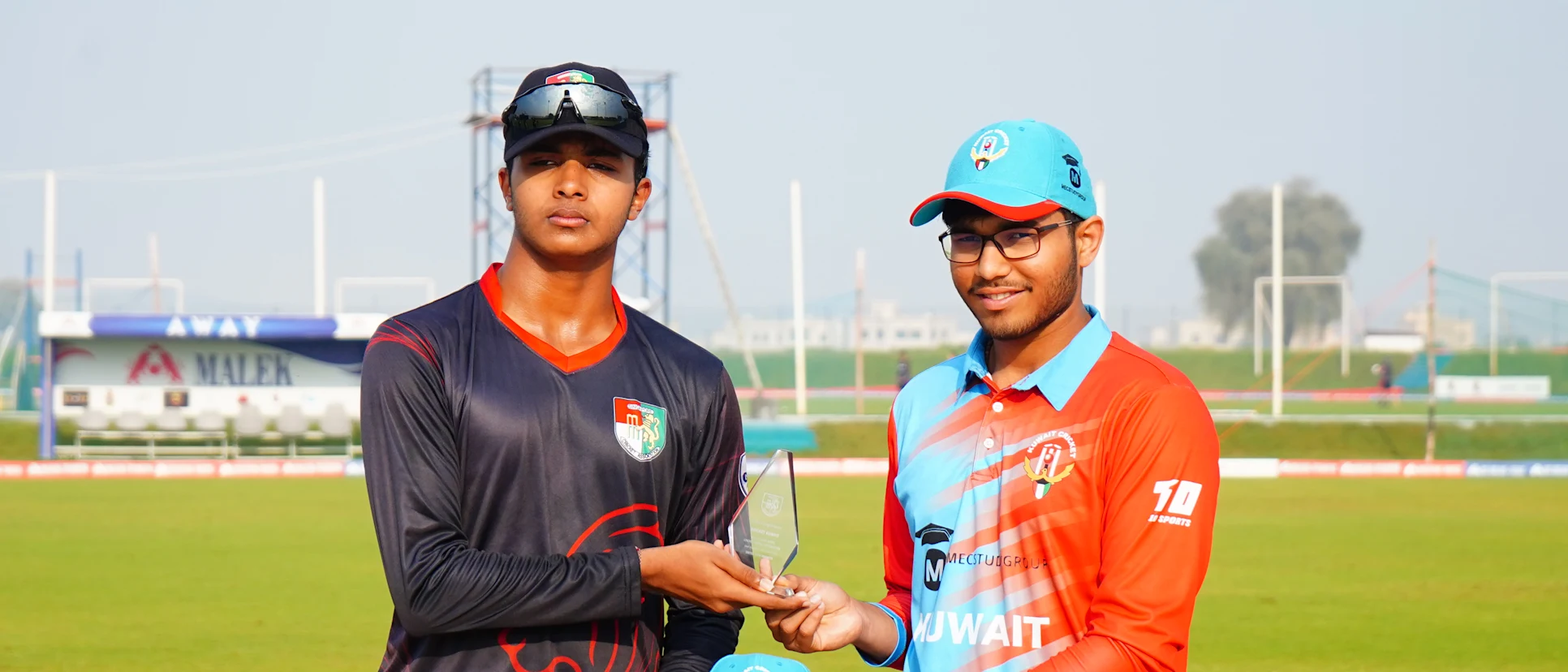 Logo of Singapore and Kuwait captains at the toss in the clash between the teams at the ICC U19 Men's CWC Asia Division 1 Qualifier 2023