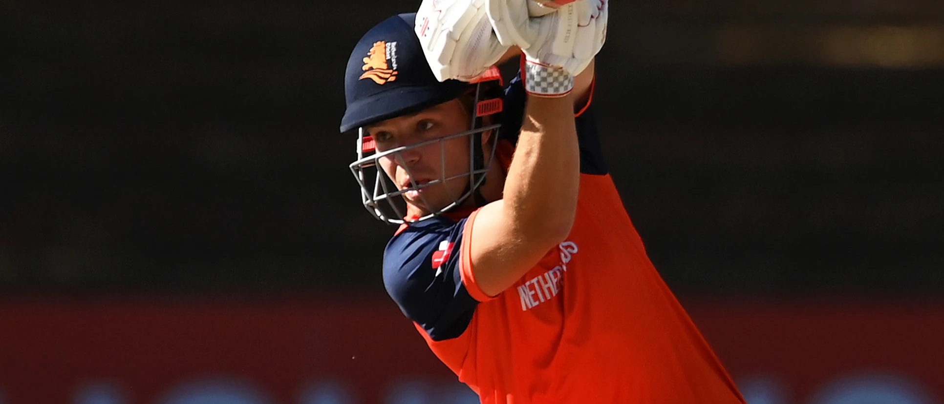 Bas de Leede of Netherlands plays a shot during the ICC Men's Cricket World Cup Qualifier Zimbabwe 2023 Super 6 match between Scotland and Netherlands (2)