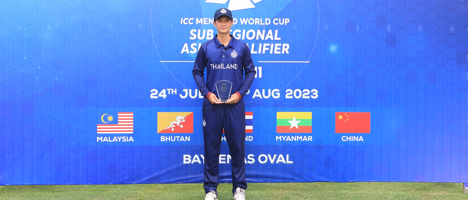 Logo of Thailand spinner Nopphon Senamontree won Player of the Match award for his 4/9 in 2.5 overs