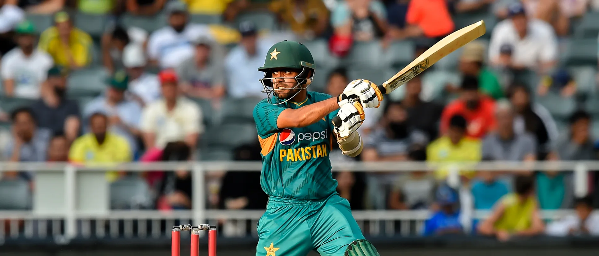 Logo of Babar Azam on the charge during his rapid 90