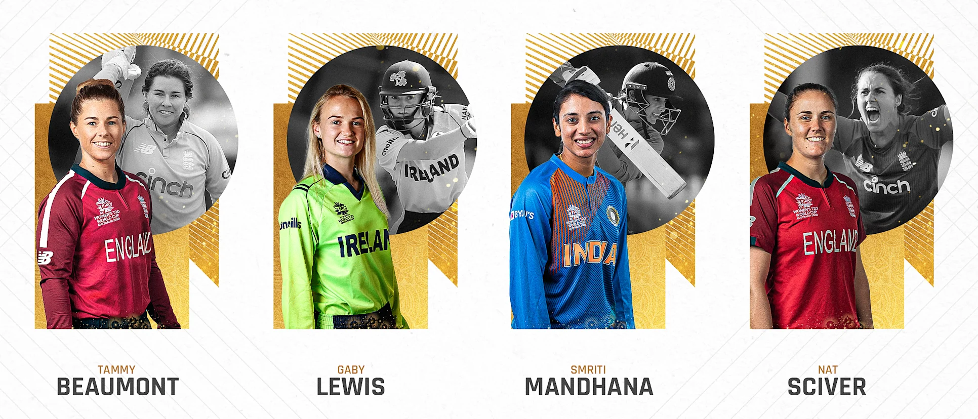Logo of Beaumont, Lewis, Mandhana and Sciver – the four ICC Women's T20I Cricketer of the Year 2021 nominees