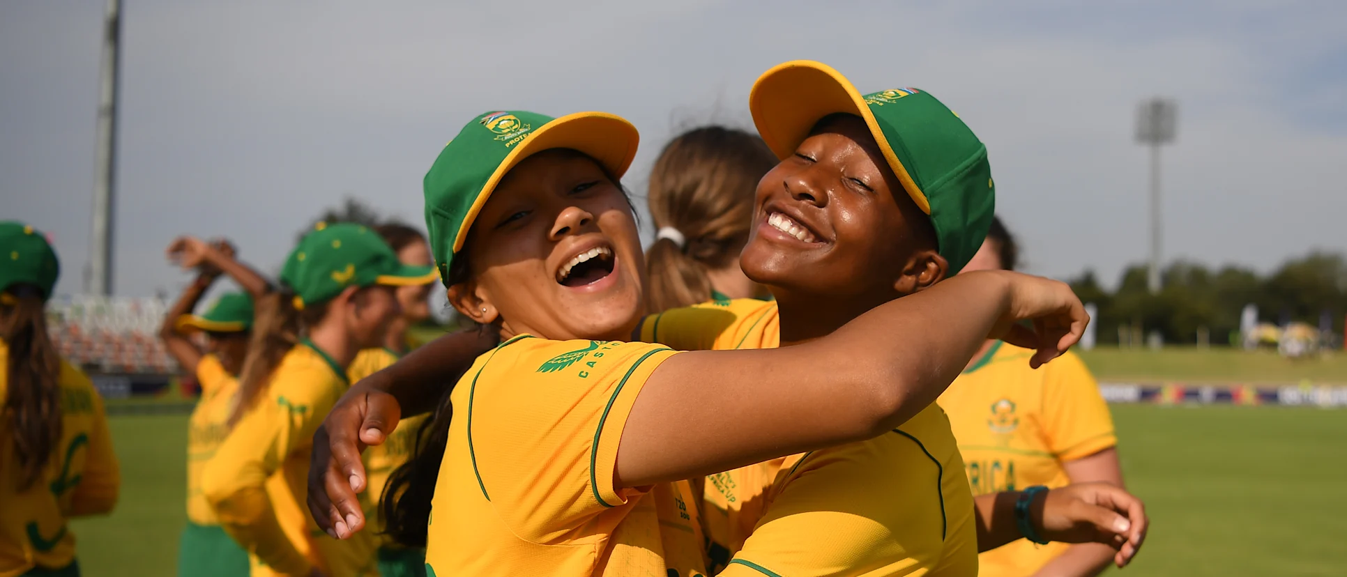 Logo of Ayanda Hlubi of South Africa celebrates following the ICC Women's U19 T20 World Cup 2023 match between South Africa and UAE at Willowmoore Park on January 18, 2023 in Benoni, South Africa.
