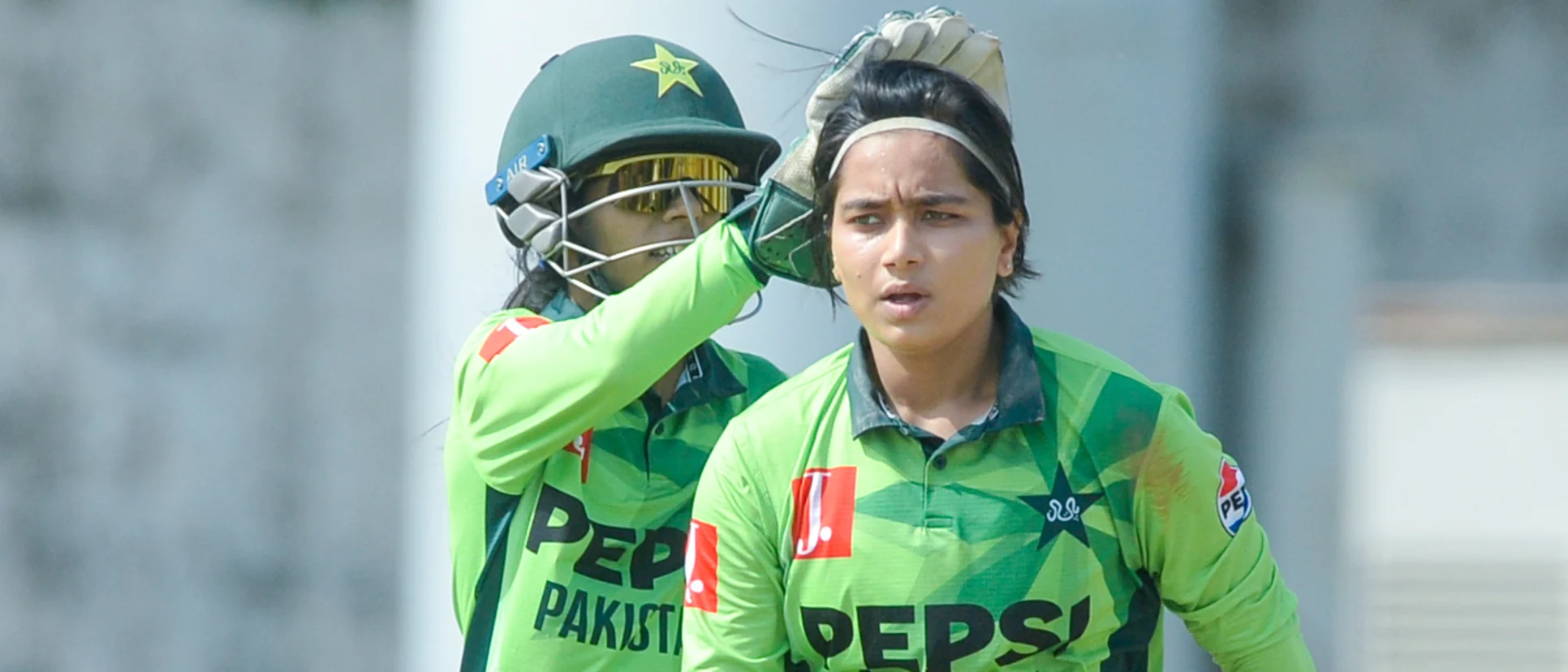 Logo of Fatima Sana takes her fourth wicket of the innings