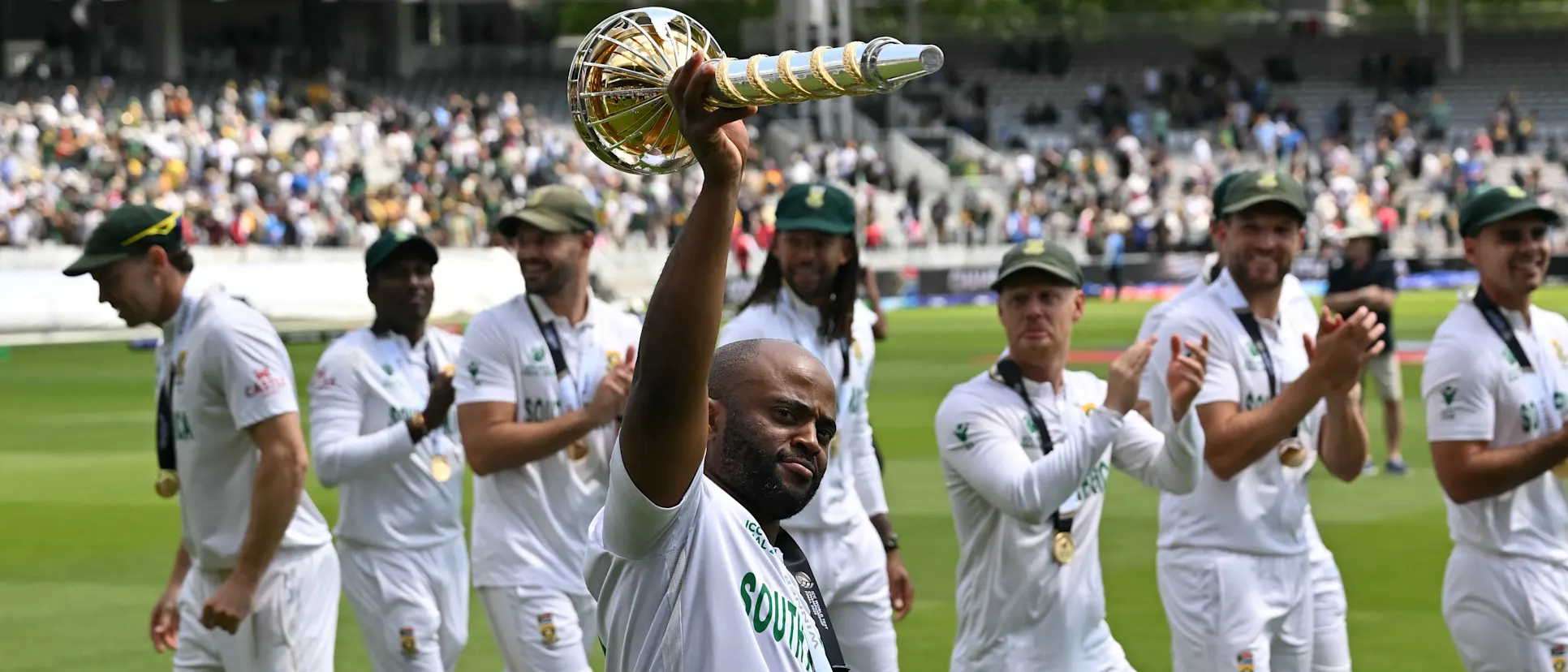 Temba Bavuma hoists the ICC World Test Championship mace