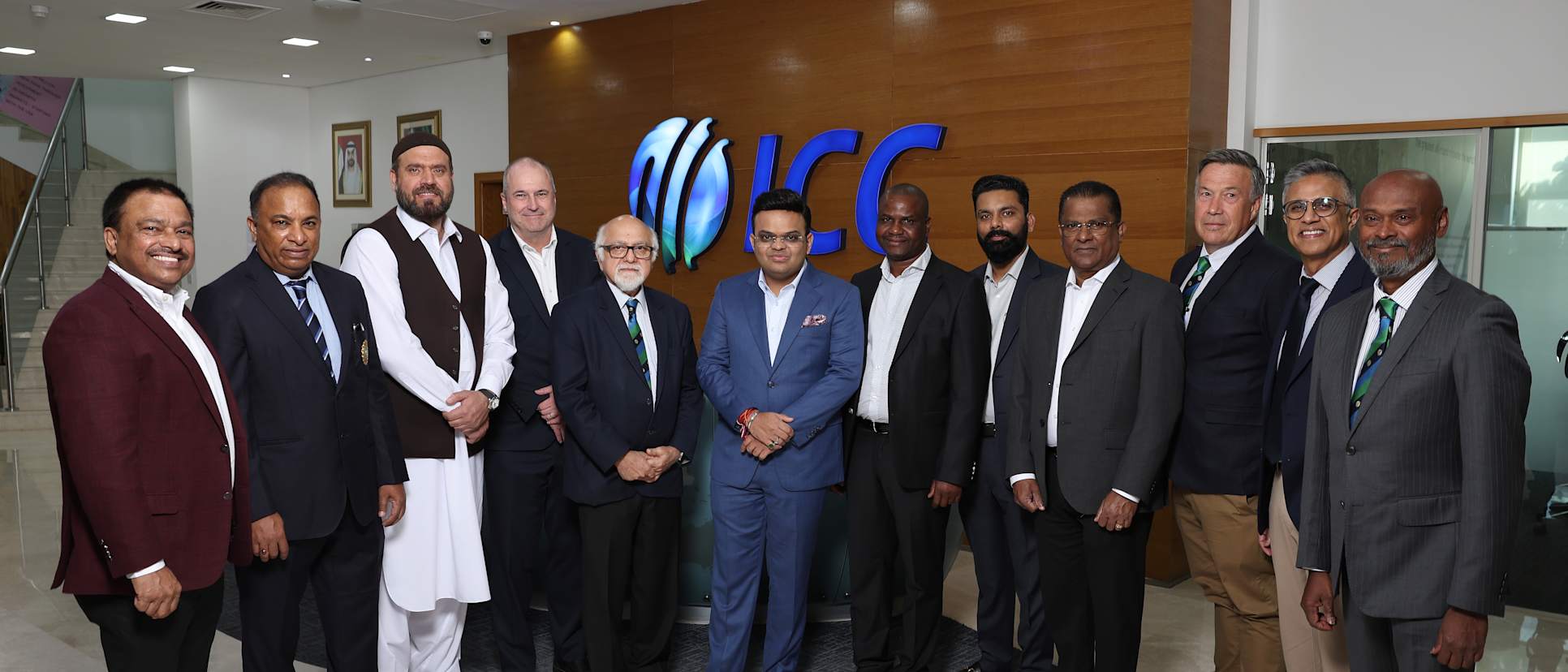 Representatives of the ICC Board gather at ICC HQ to welcome the new Chair, Jay Shah