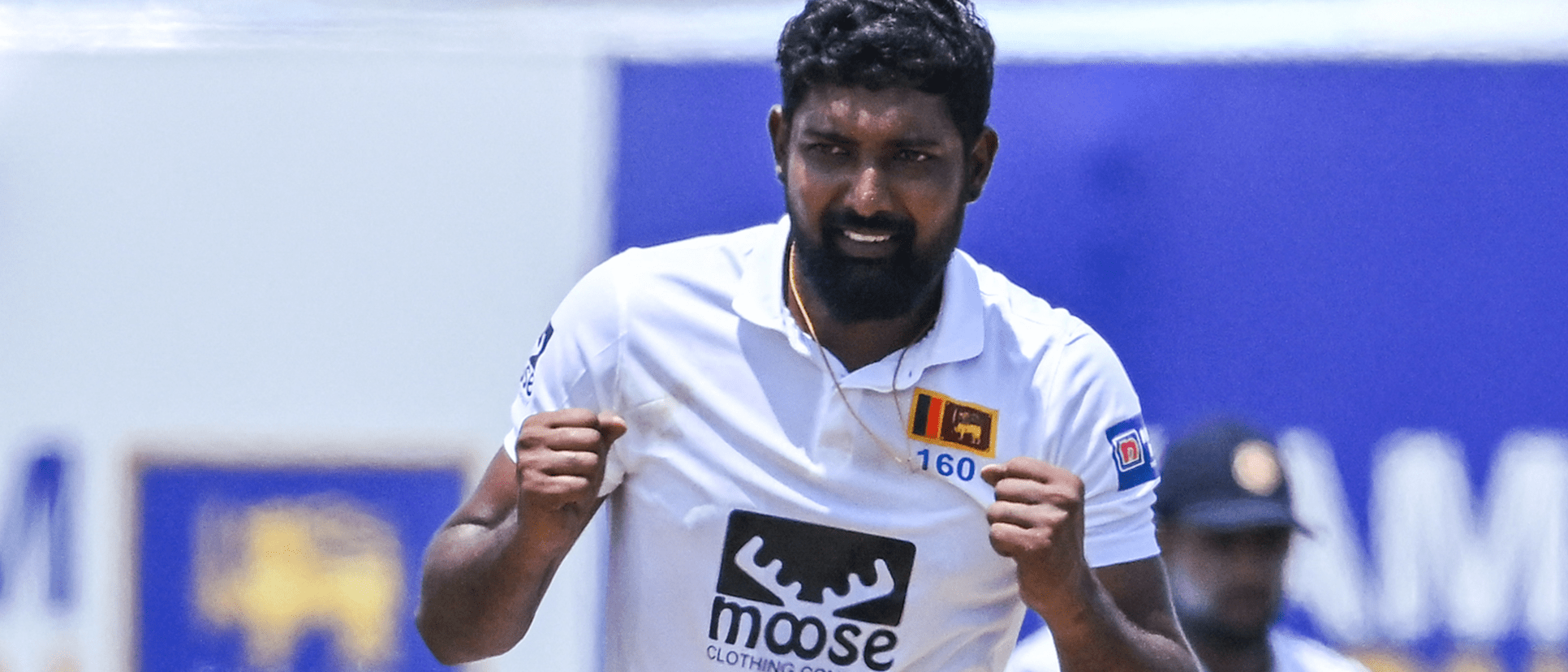 Sri Lanka Prabath Jayasuriya celebrates after taking the wicket of Ireland Harry Tector  during the first day of the second and final cricket Test match between Sri Lanka and Ireland 1920x1080