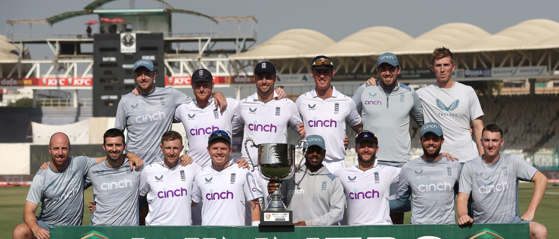 England players celebrate the series victory in Pakistan