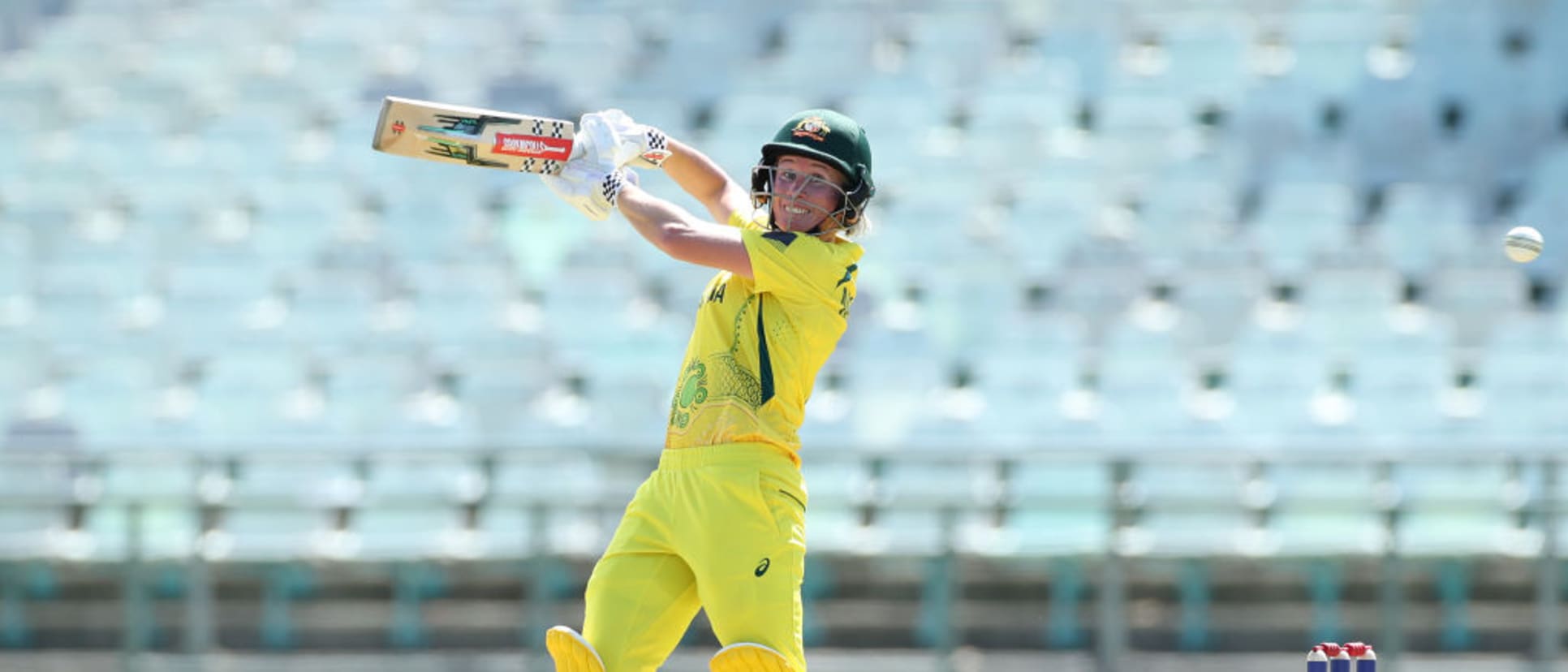 Beth Mooney of Australia plays a shot during a warm-up match between Australia and India prior to the ICC Women's T20 World Cup South Africa 2023 at Newlands on February 06, 2023 in Cape Town, South Africa.