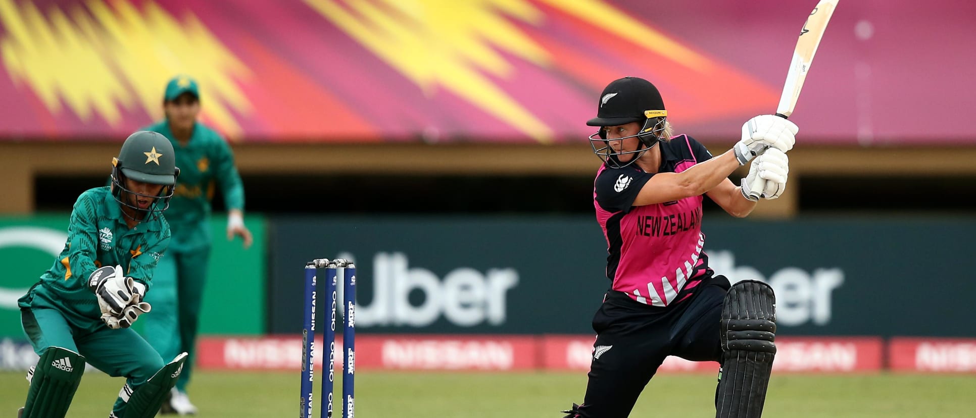 Sophie Devine of New Zealand bats during the ICC Women's World T20 2018 match between New Zealand and Pakistan at Guyana National Stadium on November 15, 2018 in Providence, Guyana.