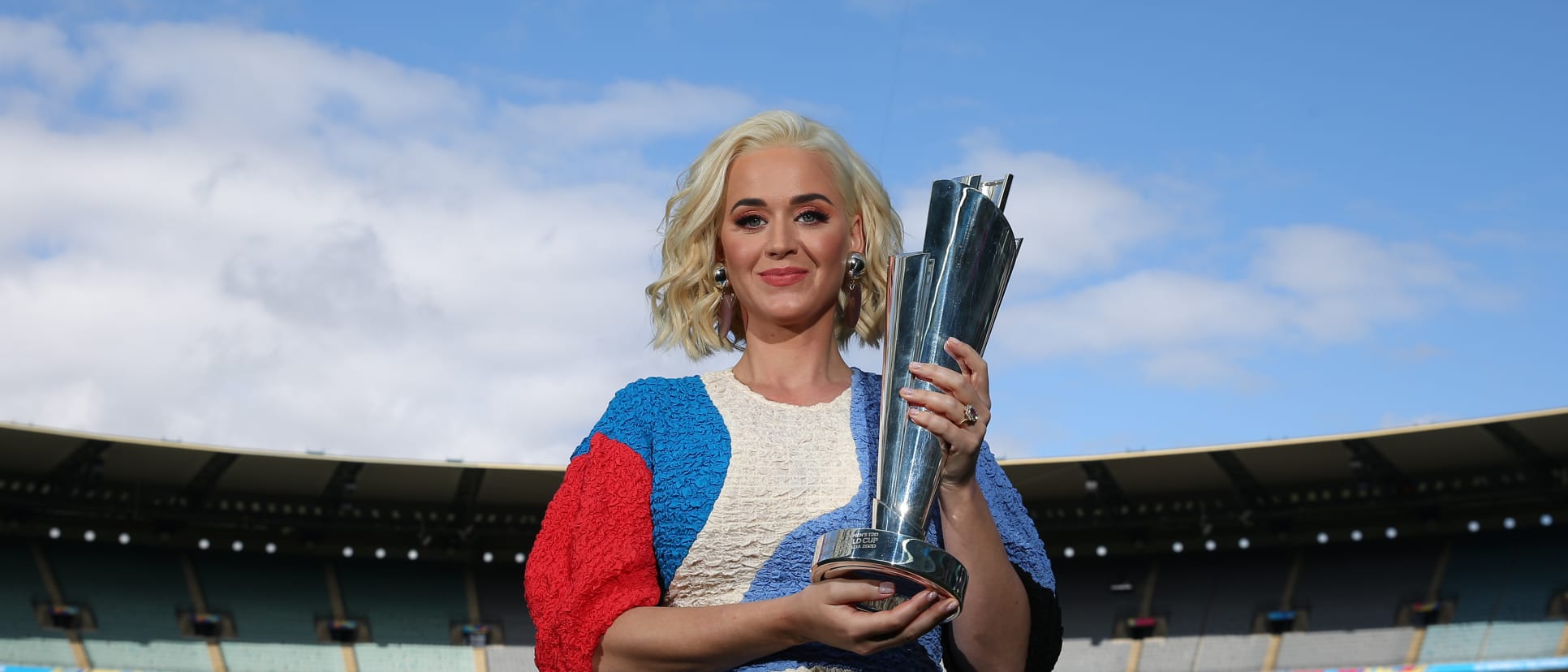 Singer Katy Perry poses during the 2020 ICC Women's T20 World Cup Media Opportunity at Melbourne Cricket Ground on March 07, 2020 in Melbourne, Australia.