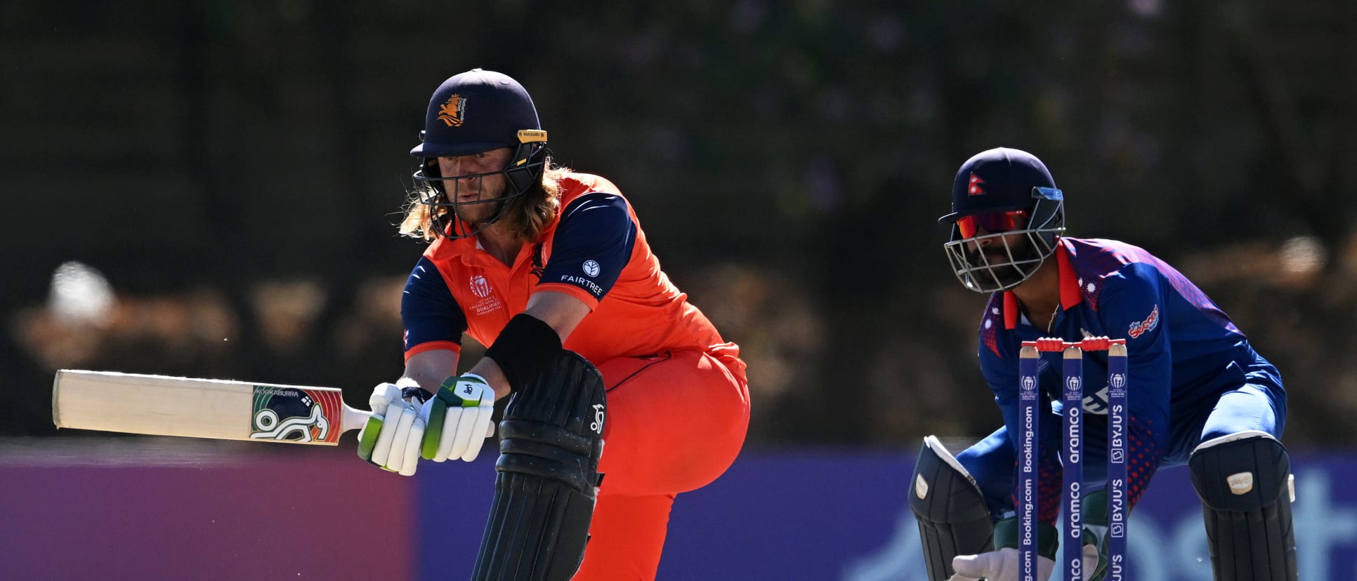 Max O'Dowd of the Netherlands plays a shot during the ICC Men's Cricket World Cup Qualifier Zimbabwe 2023 match between the Netherlands and Nepal at Takashinga Cricket Club on June 24, 2023 in Harare, Zimbabwe.