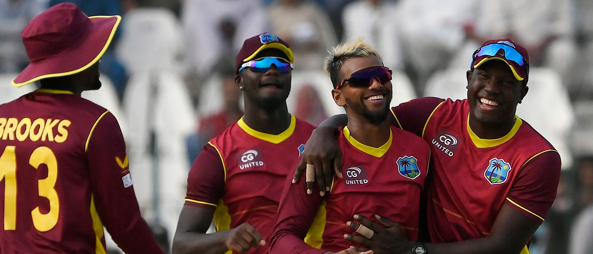 Nicholas Pooran celebrates a wicket