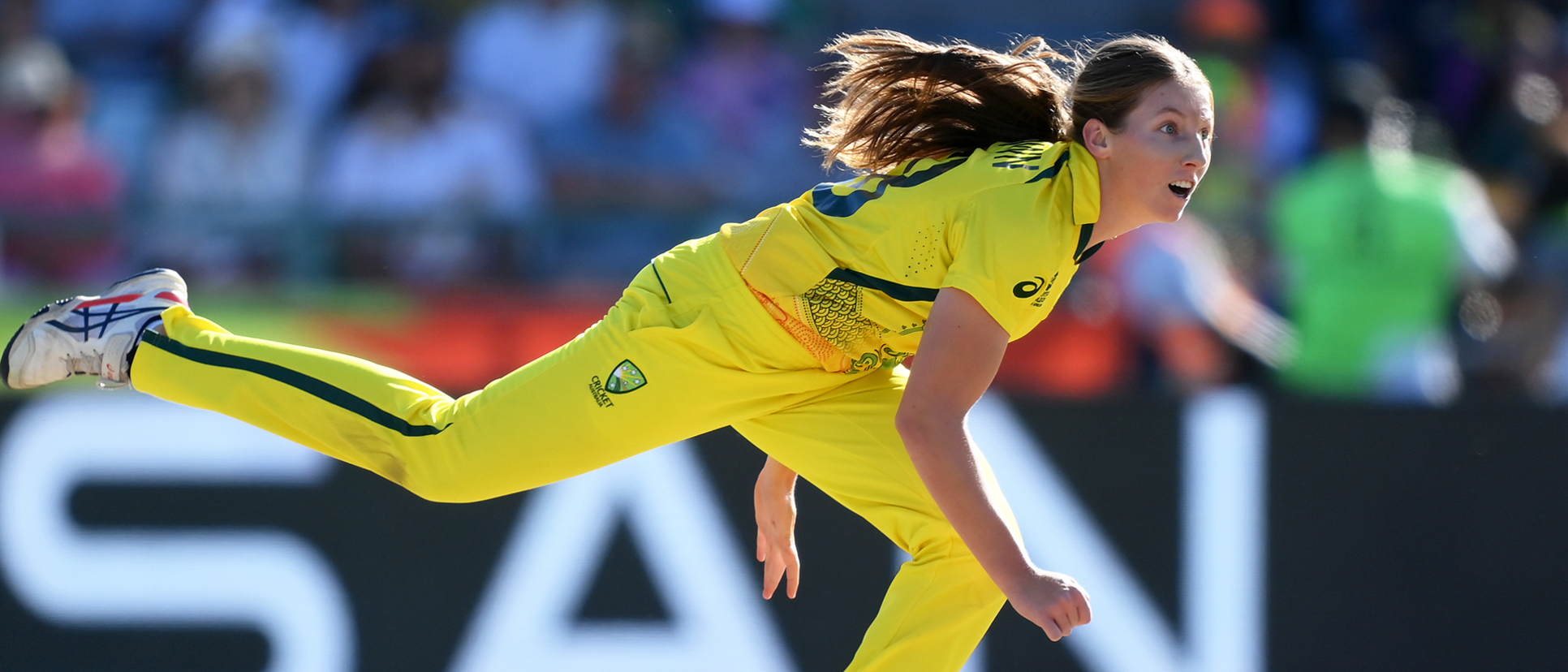 Darcie Brown of Australia in bowling action during the ICC Women's T20 World Cup Final match between Australia and South Africa 1920x1080