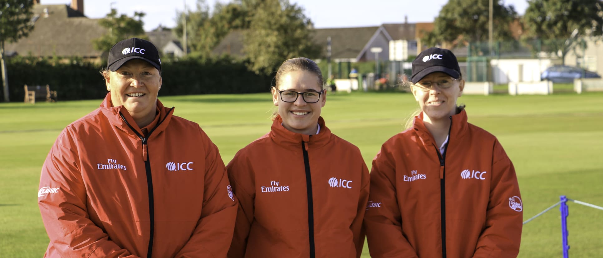 Scotland v PNG Match Officials; Lauren Agenbach and Kim Cotton (on-field umpires), Sue Redfern (reserve umpire)