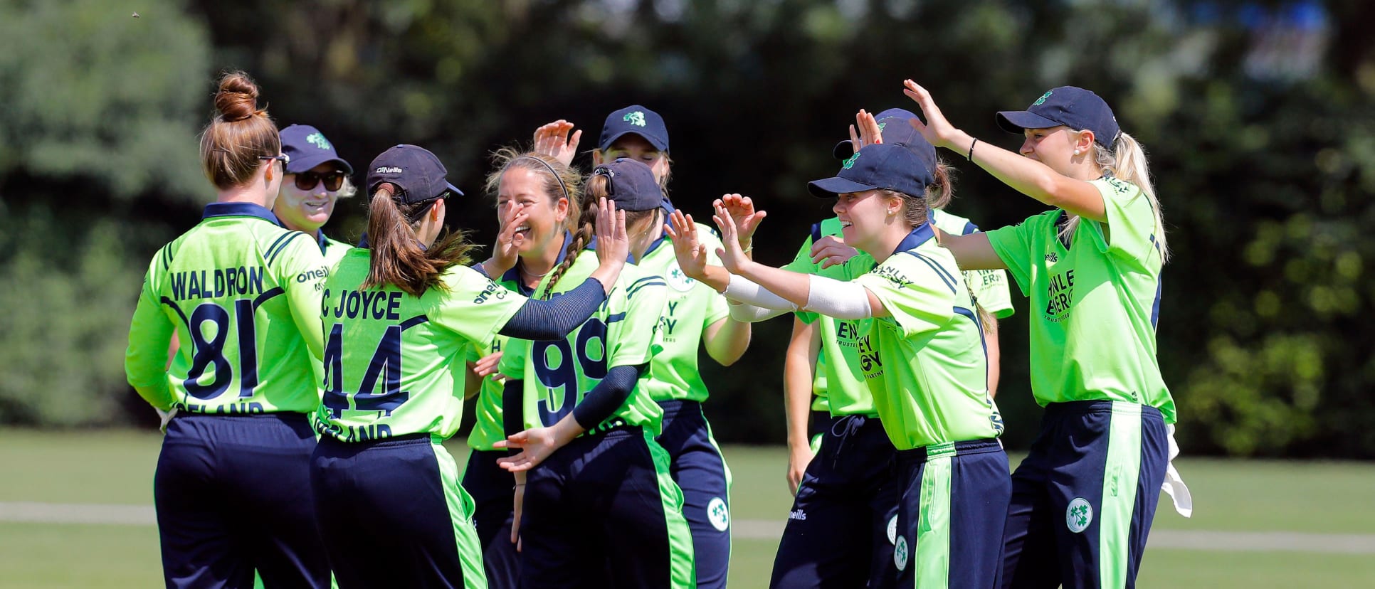 Match 1: Ireland Team celebrating a wicket, ICC Women's World Twenty20 Qualifier, Utrecht, 7th July 2018.