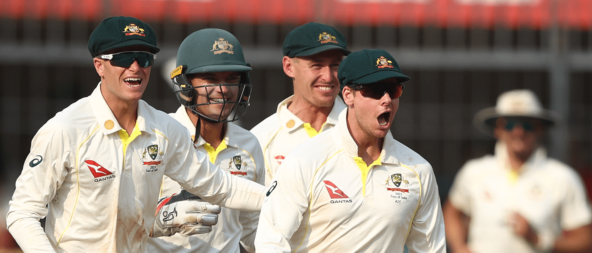 Steve Smith of Australia celebrates taking a catch to dismiss Cheteshwar Pujara of India during day two of the Third Test match in the series between India and Australia 1920x1080