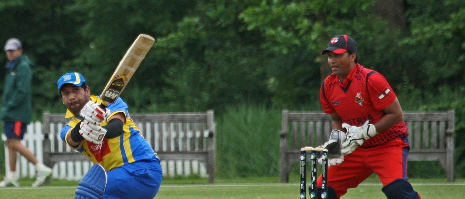 Usman Arif pulls for a boundary for Sweden during their match v Austria