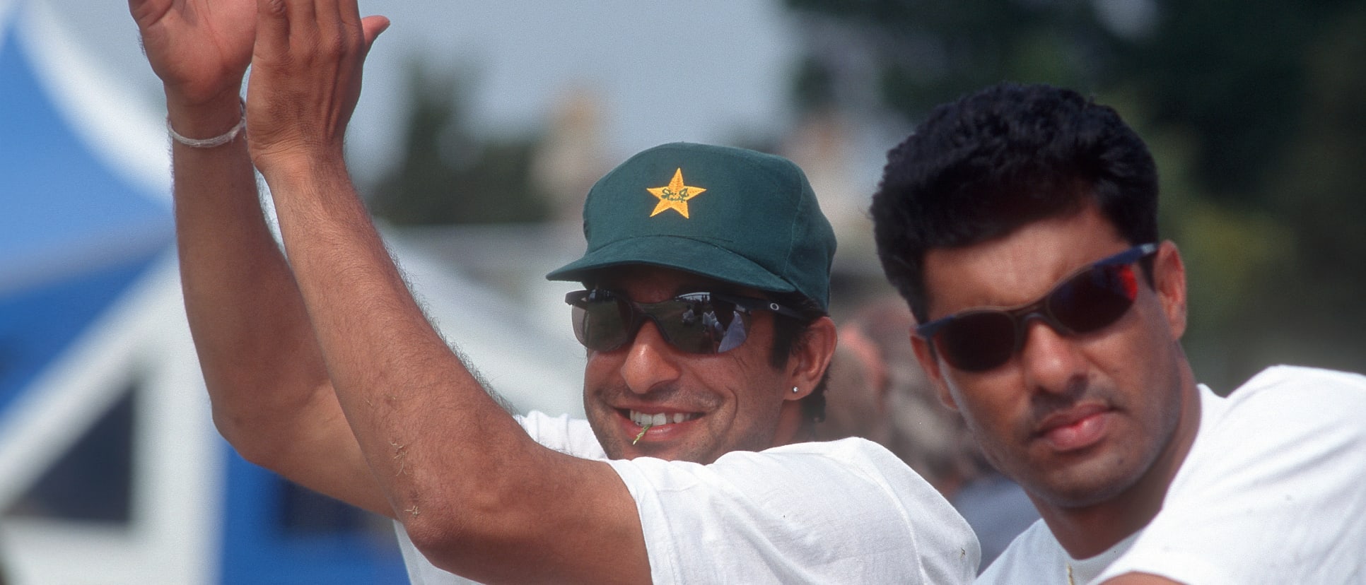 Pakistan greats Wasim Akram (left) and Waqar Younis (right) during their playing days