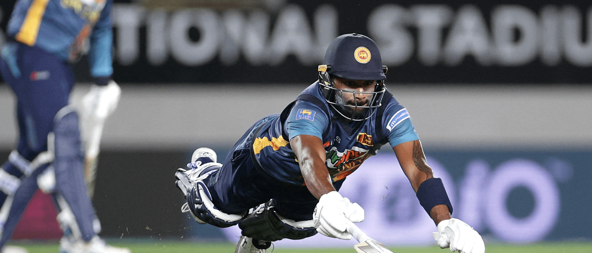 Chamika Karunaratne dives to complete a run during the first one-day international cricket match between New Zealand and Sri Lanka at Eden Park 1920x1080