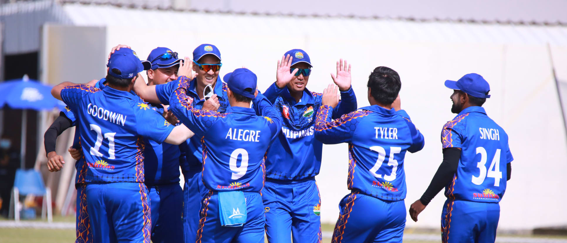 Philippines players celebrate after a wicket