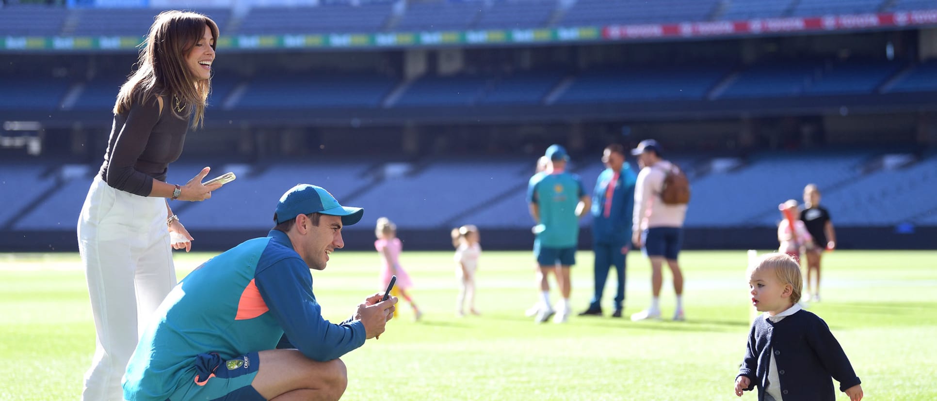 Cummins, alongside wife Becky and son Albie prior to the 2022 Boxing Day Test at the MCG