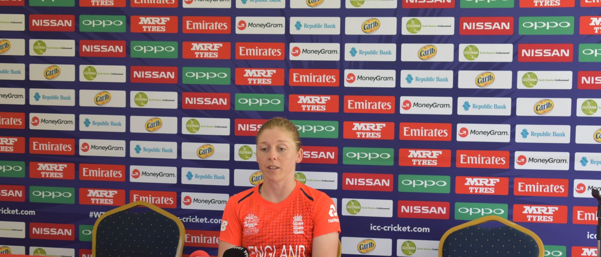 Heather Knight captain of England speaks to members of the media during the England Captain's Arrival Press Conference - ICC Women's World T20 2018 November 5, 2018 at the Guyana National Stadium in Providence, Guyana.