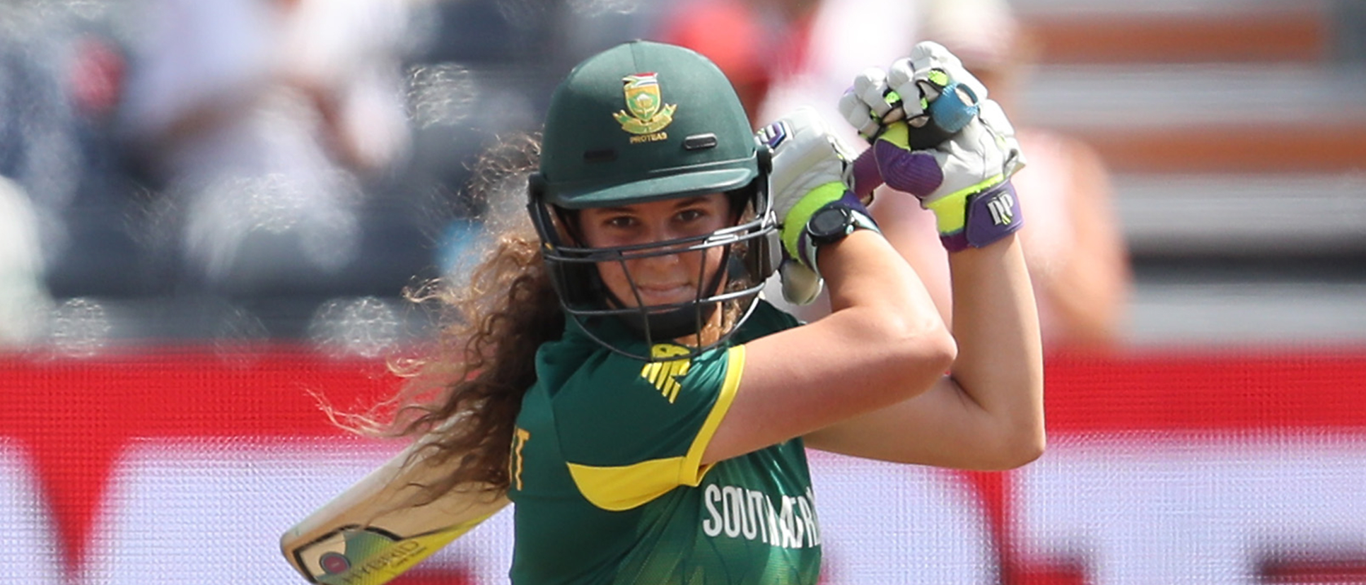 Laura Wolvaardt of South Africa hits out during The ICC Women's World Cup 2017 Semi-Final between England and South Africa 1920x1080