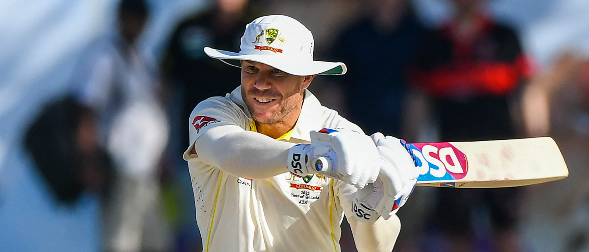 Australia's David Warner plays a shot during the first day of the first cricket Test match between Sri Lanka and Australia at the Galle International Cricket Stadium in Galle 1920x1080